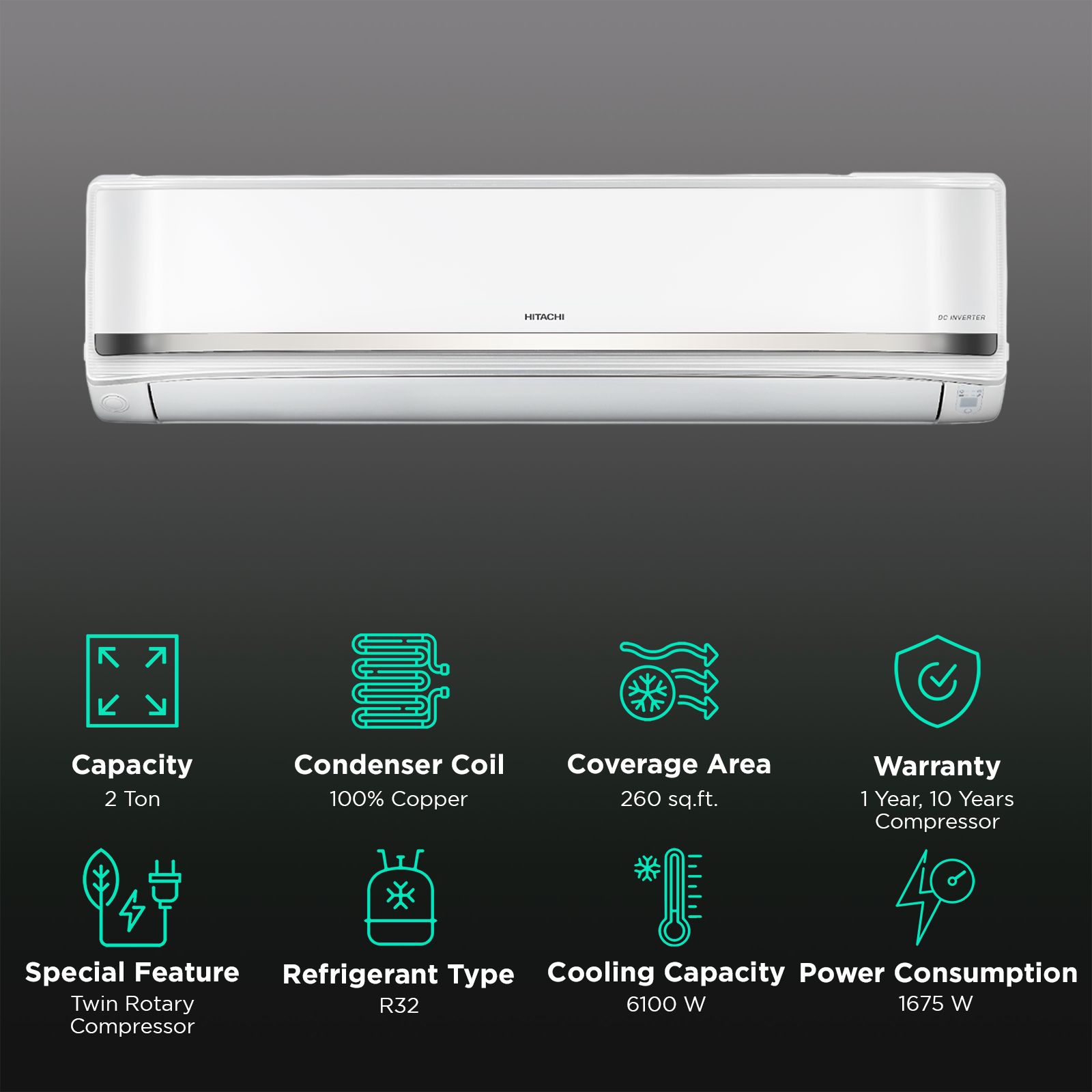 Buy HITACHI Yoshi 5400FXL 2 Ton 5 Star Inverter Split AC (2023